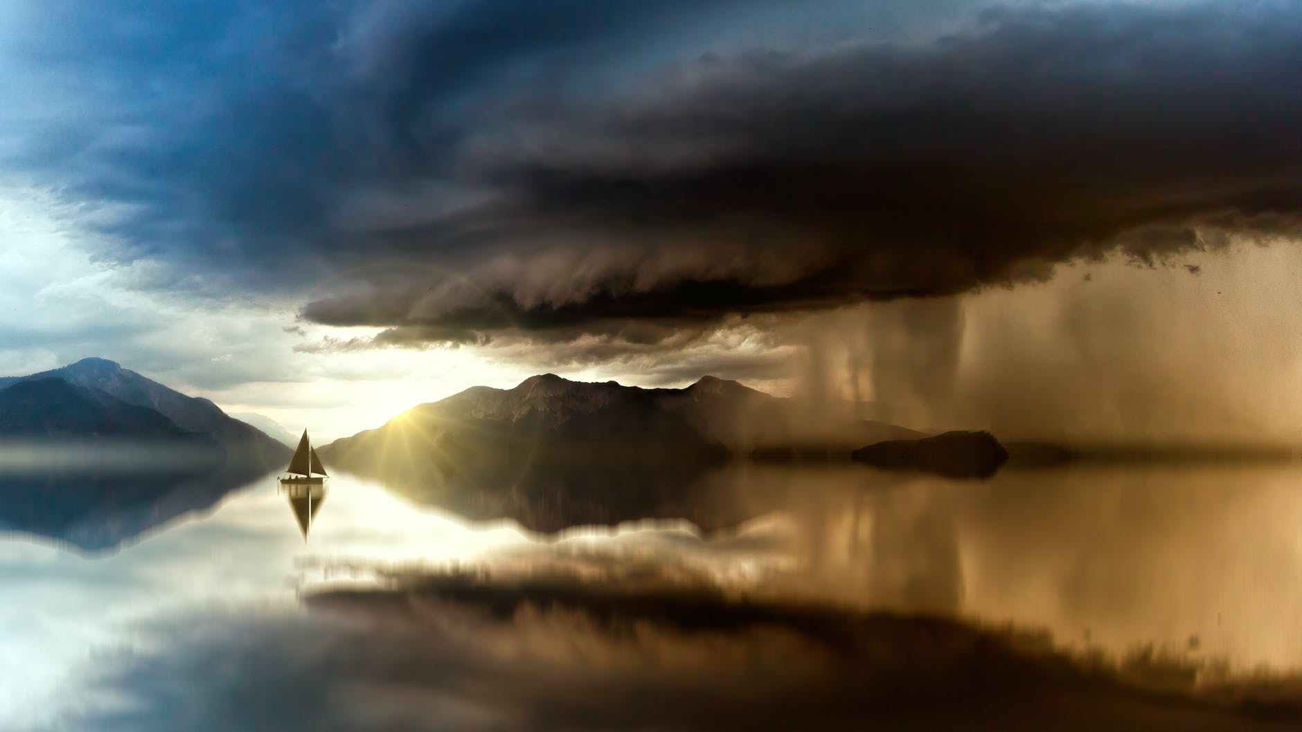 boat out at sea at dusk